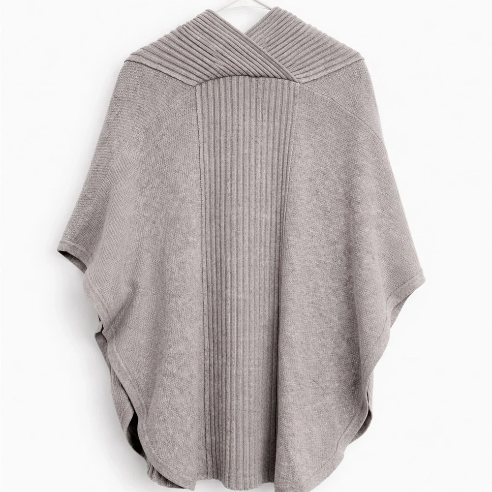 KINROSS Cashmere Luxury Open Front Cardigan Gray Ribbed Wrap